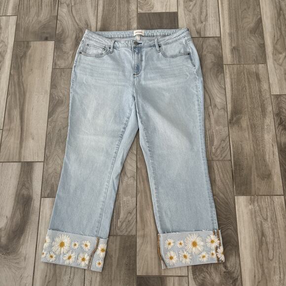 Driftwood Colette Stretch Denim Embroider Cuff Ankle Straight Leg Jean Size 16 - Picture 2 of 8